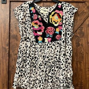 Savanna Jane Multicolor Embroidered Animal Print Blouse